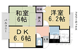 京都地下鉄東西線 御陵駅 徒歩14分の賃貸アパート 2階2DKの間取り