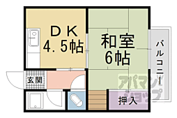 京都地下鉄東西線 小野駅 徒歩9分の賃貸アパート 2階1DKの間取り