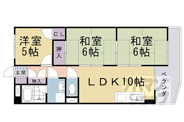 京都府向日市物集女町クヅ子(賃貸マンション3LDK・4階・63.18㎡)の写真 その2