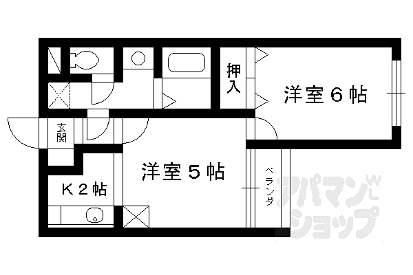 グレース菱屋 302｜京都府京都市伏見区深草直違橋片町(賃貸マンション2K・3階・34.24㎡)の写真 その2