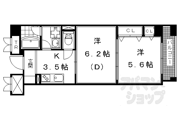 京都府京都市山科区東野片下リ町(賃貸マンション2K・2階・37.34㎡)の写真 その2