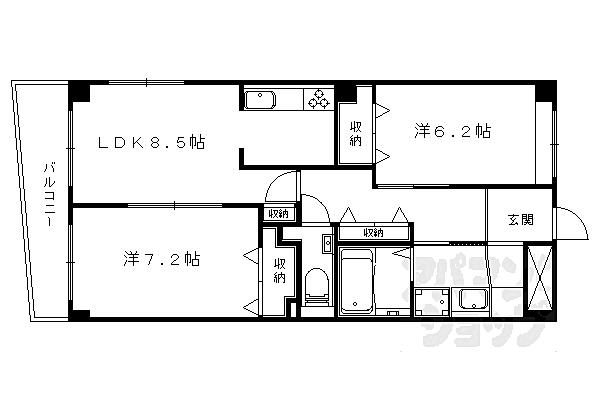 京都府京都市山科区御陵原西町(賃貸マンション2LDK・3階・65.90㎡)の写真 その2