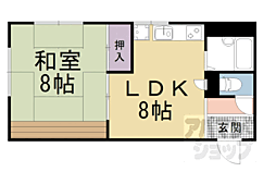 京都地下鉄東西線 御陵駅 徒歩20分の賃貸マンション 2階1LDKの間取り