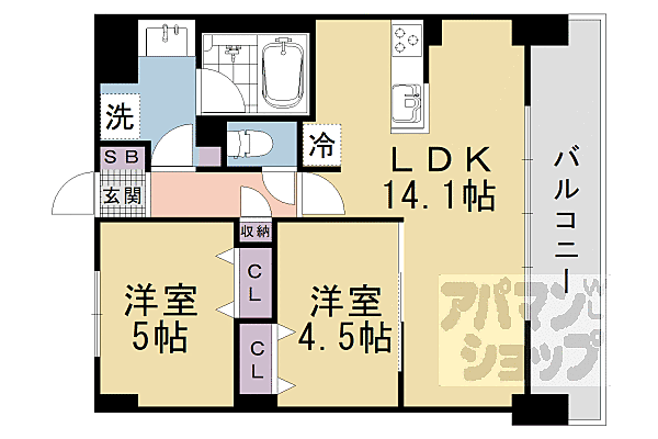 京都府京都市山科区大塚中溝(賃貸マンション2LDK・2階・52.86㎡)の写真 その2