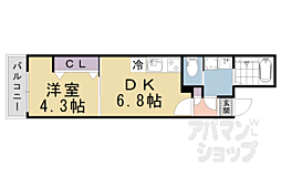 JR東海道・山陽本線 山科駅 徒歩6分の賃貸マンション 4階1DKの間取り