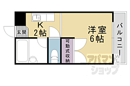 京都地下鉄東西線 御陵駅 徒歩4分の賃貸マンション 2階1Kの間取り
