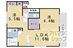 阪急京都本線 西向日駅 徒歩20分の賃貸アパート 3階2LDKの間取り