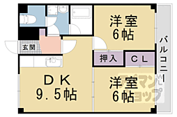 京都地下鉄東西線 山科駅 徒歩6分の賃貸マンション 3階2LDKの間取り