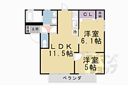 京都地下鉄東西線 椥辻駅 徒歩6分の賃貸アパート 1階2LDKの間取り