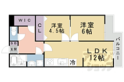 京都地下鉄東西線 御陵駅 徒歩23分の賃貸マンション 3階2LDKの間取り