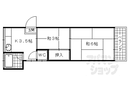 京阪京津線 四宮駅 徒歩5分の賃貸アパート 1階2Kの間取り
