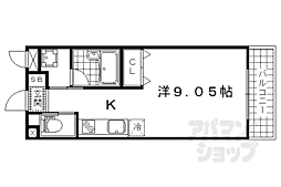 京都地下鉄東西線 御陵駅 徒歩9分の賃貸アパート 1階ワンルームの間取り