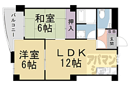 京都地下鉄東西線 椥辻駅 徒歩3分の賃貸マンション 3階2LDKの間取り