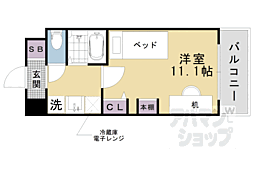 京都地下鉄東西線 椥辻駅 徒歩14分の賃貸マンション 1階ワンルームの間取り
