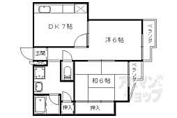 京都地下鉄東西線 椥辻駅 徒歩14分の賃貸マンション 3階2DKの間取り