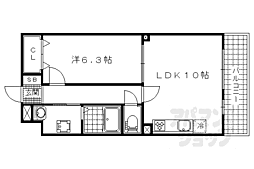京阪京津線 四宮駅 徒歩8分の賃貸マンション 2階1LDKの間取り