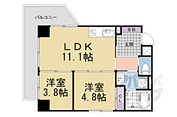 京都地下鉄東西線 椥辻駅 徒歩6分の賃貸マンション 6階2LDKの間取り