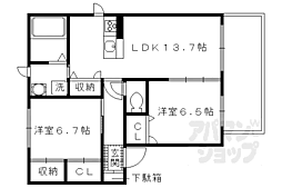 シャーメゾン・テエヌ 2階2LDKの間取り