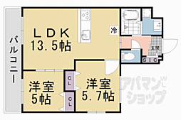 京都地下鉄東西線 椥辻駅 徒歩6分の賃貸マンション 2階2LDKの間取り