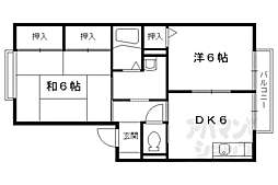 カーサ竹風館 2DKの間取図画像
