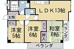 ラ・ペルル城陽 3LDKの間取図画像