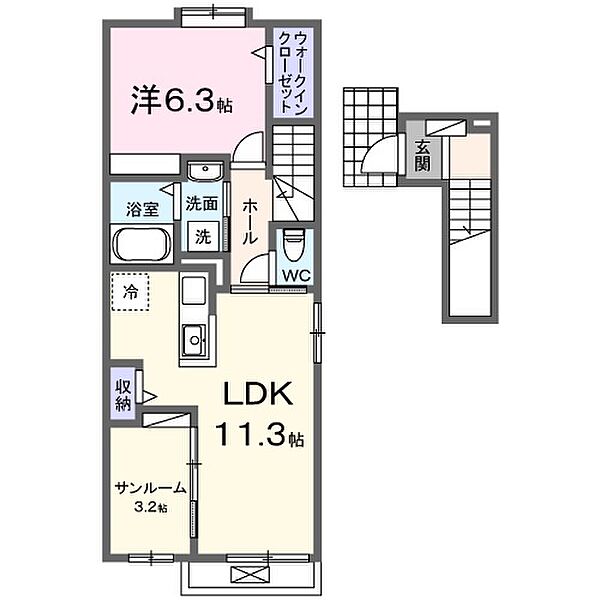 サンセールIIＢ 201｜兵庫県高砂市阿弥陀町南池(賃貸アパート1SLDK・2階・50.74㎡)の写真 その2