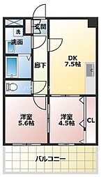フォレスト武庫元町 2DKの間取図画像