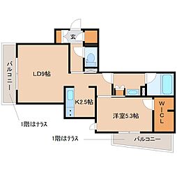 ラフィーネ南七松 1LDKの間取図画像
