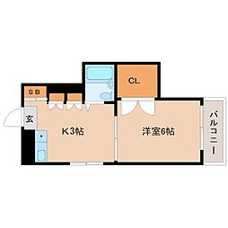 サンベールハイム 1Kの間取図画像