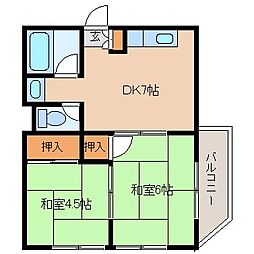 エメラルド久々知パート2 2DKの間取図画像