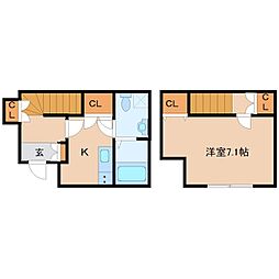 あんしん+稲葉荘 1DKの間取図画像
