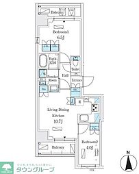 ジオエント秋葉原 10階2LDKの間取り