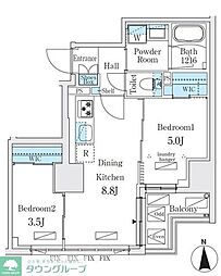 ジオエント秋葉原 7階2DKの間取り