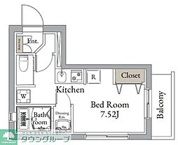 ヴィンテージＣＩＴＹ月島 1階ワンルームの間取り