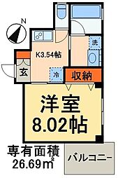 シャルマンドミール 1階1Kの間取り