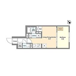 ウェルスクエア駒込 2階1LDKの間取り