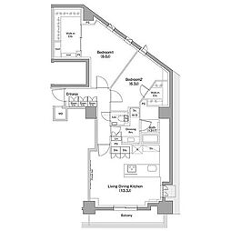 ザ・パークハビオ小石川 7階2LDKの間取り