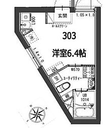 アイリス東品川 3階ワンルームの間取り