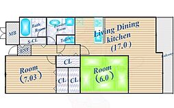 コムザ21北緑丘 2LDKの間取図画像