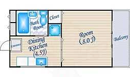 ハイツ山小屋 1DKの間取図画像
