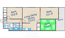 グランドハイツ豊中 3LDKの間取図画像