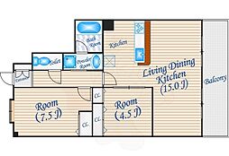 ベルヴュー南が丘 2LDKの間取図画像