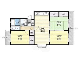 フォルク北千里D棟 3LDKの間取図画像