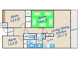 グランベール桃山台 3LDKの間取図画像