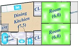 緑マンション 2DKの間取図画像