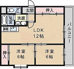 オーネス緑地公園 2LDKの間取図画像
