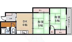 箕面ロイヤルハイツ 2DKの間取図画像