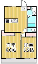 山一鹿浜マンション 4階2DKの間取り