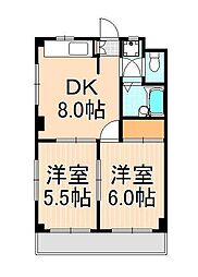 サンライズ山三 2階2DKの間取り