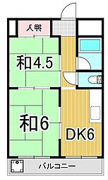 サワーマンション 2DKの間取図画像
